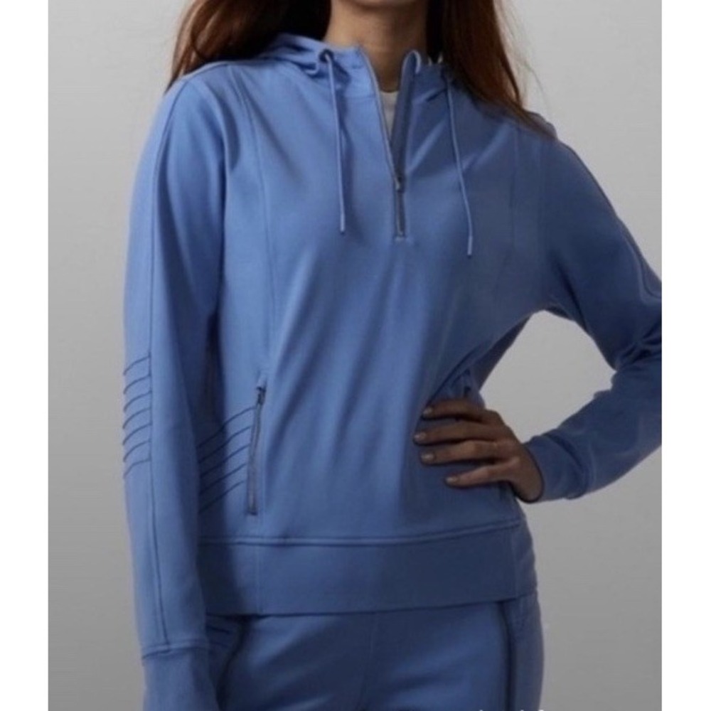 Athleta Womens Venice Moto Hoodie Cottage Blue Size Small AthLeisure Luxe
